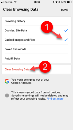 google chrome clear cache iphone