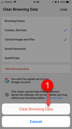 iOS Chrome clear cache step 4